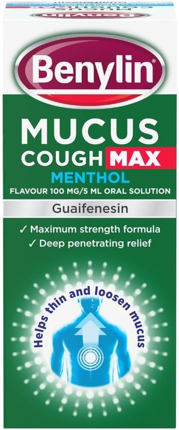 Mucus Cough Max Menthol Flavour, Helps to Clear Chest Mucus from Day 1, Cough Medicine for Adults, 100 Mg/5 Ml Oral Solution, 150 Ml
