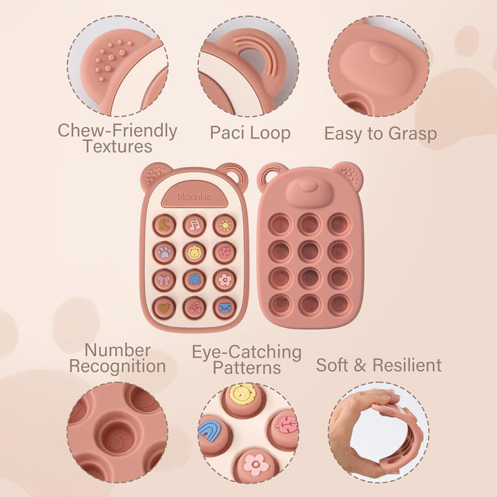 Teething Toys for Baby, Silicone Phone Press Teether for 3 Months+, Pop It Fidget Toys, Bpa-Free, Gum Pain Relief, Baby Shower Gifts for Boy and Girl, Sensory Toys for Babies(Blush)