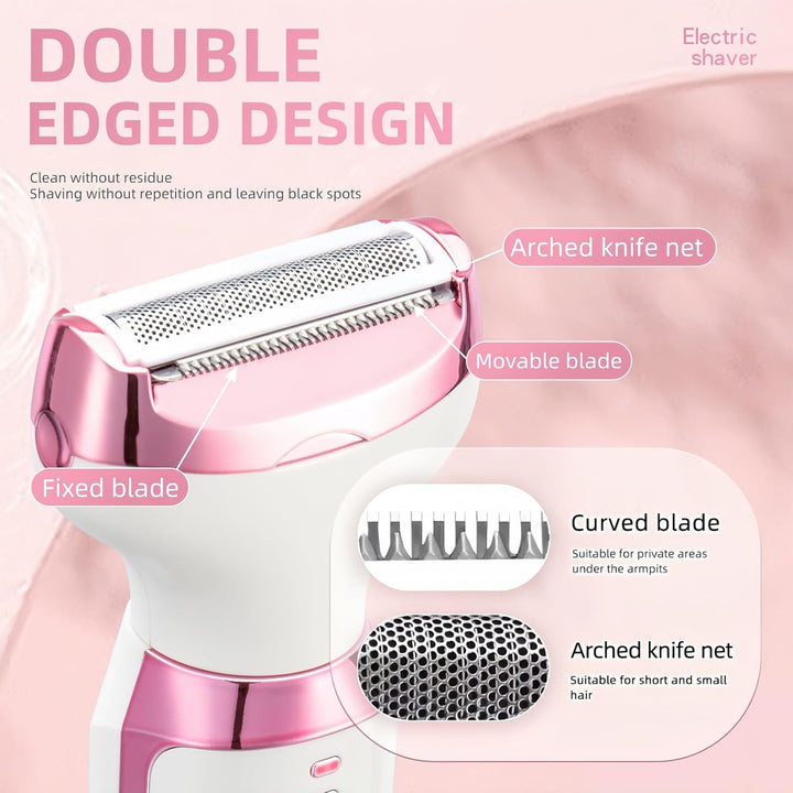 Electric Lady Shaver for Women, Wet & Dry 5-In-1 Bikini Trimmer and Facial Hair Remover for Women – for Face, Nose, Eyebrows, Arms, Underarms, Legs & Bikini Line – Painless Grooming Kit