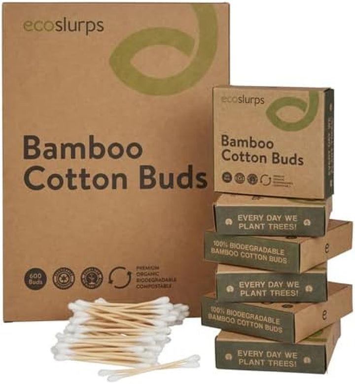 600 Bamboo Cotton Buds - British Brand That Plants Trees Every Day - Eco Friendly Cotton Swabs, Bud and Qtips (6X100 Cotton Buds)