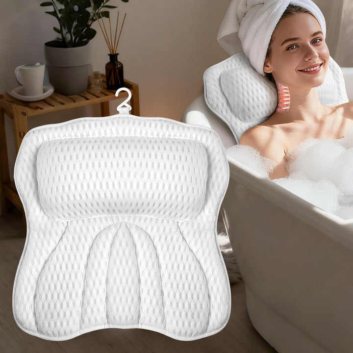 Bath Pillow Neck Back Support - Cushion for Women Men Spa Gifts Luxury Waterproof 4D Mesh Bathtub Pillows with 6 Non-Slip Suction (37×38)