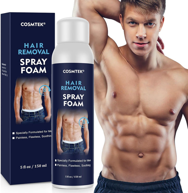 Hair Removal Spray Foam for Men, No Irritation Hair Removal Cream, Safe Hair Depilatory for Male Underarm, Chest, Back, Legs, Suitable for All Skin Types (5 Oz)