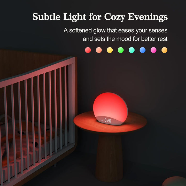 Sunrise Alarm Clock, Wake up Light, White Noise Sound Machine, Bedside Lamp, 26 Sleeping Natural Sounds, Dimmable Multicolor Night Light, Timer, Digital Clock for Baby, Kids, Adult