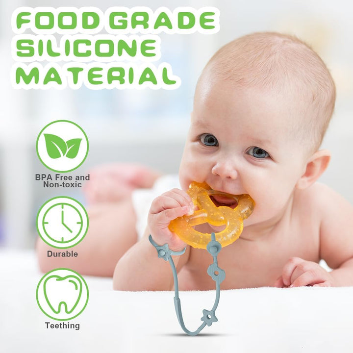 Silicone Toy Clip, 4Pcs Toy Safety Straps, Food Grade Silicone Pacifier Clips Sippy Cup Strap, Adjustable Stroller Pacifier Strap Hanging Toys, Baby Toy anti Drop Chain (Blue/Green)