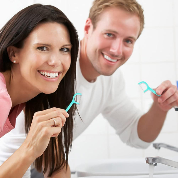 100 Pcs Dental Floss, Disposable Floss Sticks Dental, Portable Toothpicks Sticks, Interdental Cleaning Tool for Travel, Home, Office, Restaurant (Blue)