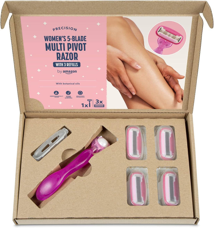 Women'S 5 Blade Razor with Multi Axis Pivot Handle + 3 Refills