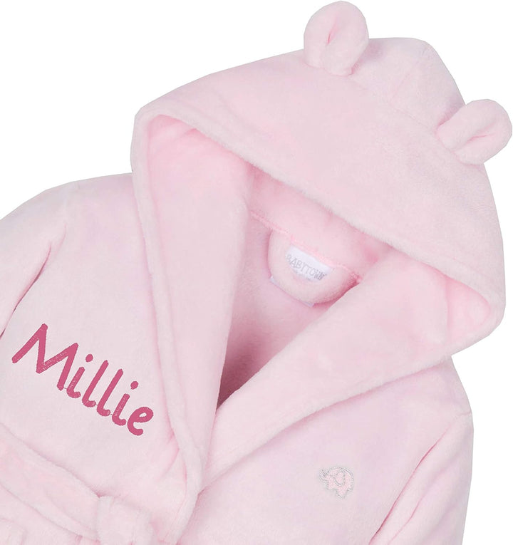Personalised Baby Bathrobe Hooded Fleece Dressing Gown Super Soft Gifts Bath Robe for Boys Girls Cute Teddy Ears 0-4 Years