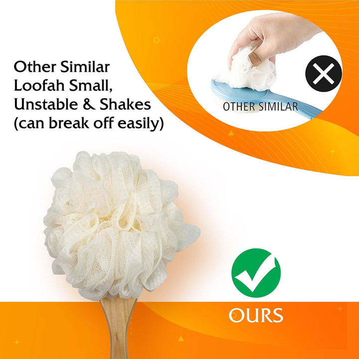 Back Scrubber 43Cm Long Wooden Handle, Double-Sided Shower Brush with Stiff Bristles and Loofah Exfoliates and Massages Skin, Ideal for Men and Women