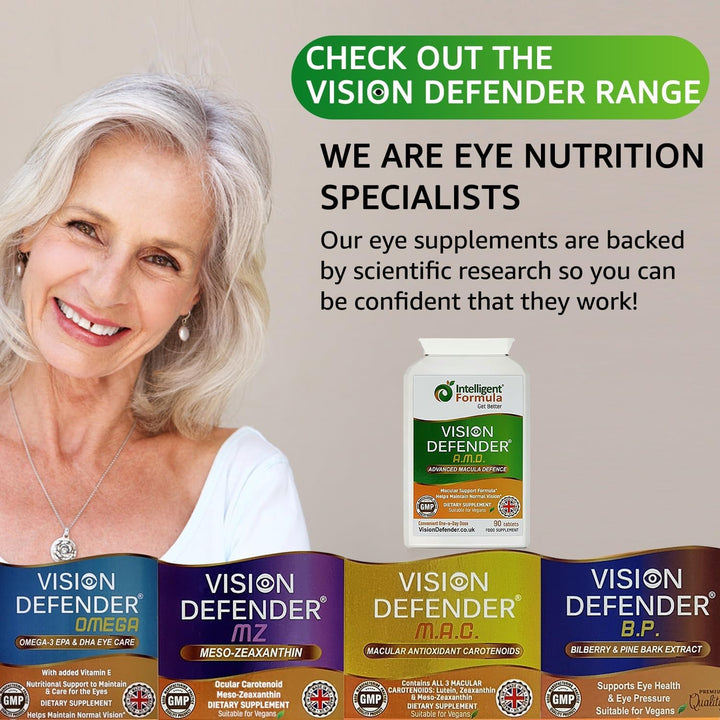 AREDS2 VISION DEFENDER AMD Supplement: Lutein, Zeaxanthin, Zinc, Vitamin E – AREDS 2 Eye Vitamins, Minerals, Nutrients for Eyes. 3 Months Supply (90 Tablets) One-A-Day Vegan Eye Supplement. Made in UK