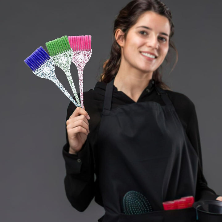 6-Piece Hair Dye Brush Set - Soft Bristle Tint Brushes with Glitter Handle for DIY Salon Hair Dyeing, 3 Colors