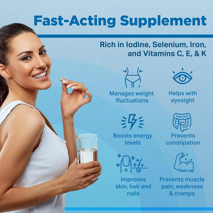 Natural Thyroxine, Thyroid Support Supplement for Better Mood and Energy, Hormone Balance for Women and Men, Rich in Maca Root, Kelp, Ashwagandha and Brazil Nuts, 1000Mg, 60 Capsules