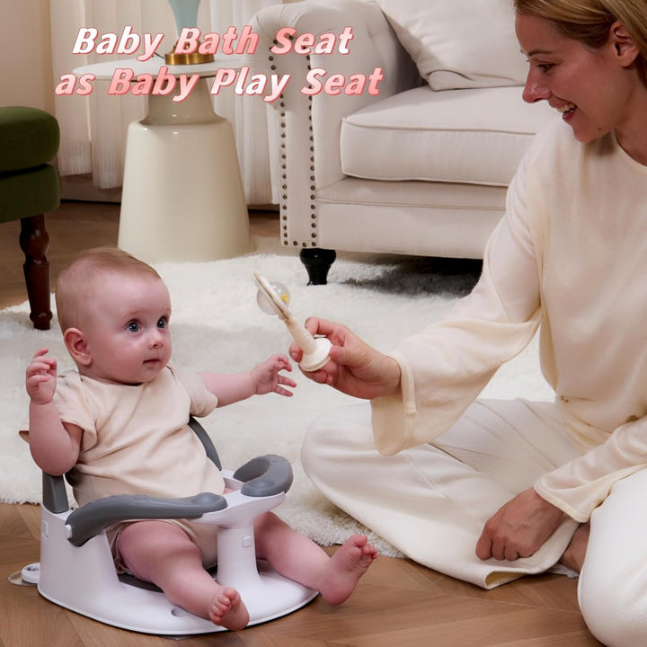 Baby Bath Seat 6 Months Plus,Sit up Bath Seat with Temperature Alert,Baby Bath Chair for Babies 6 Months+,Baby Bath Support Toddler Bath Tub Seat with Open Backrest+4 Suction Cup Grey