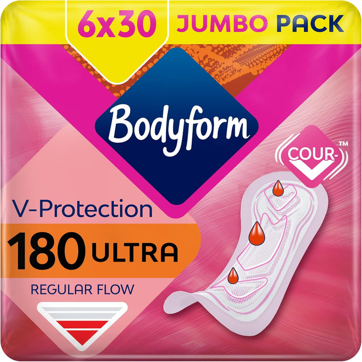 Ultra Normal Sanitary Towels, 180 (30 X 6 Packs) Period Pads, Securefit Leakage Protection, Ultra-Breathable Top Layer
