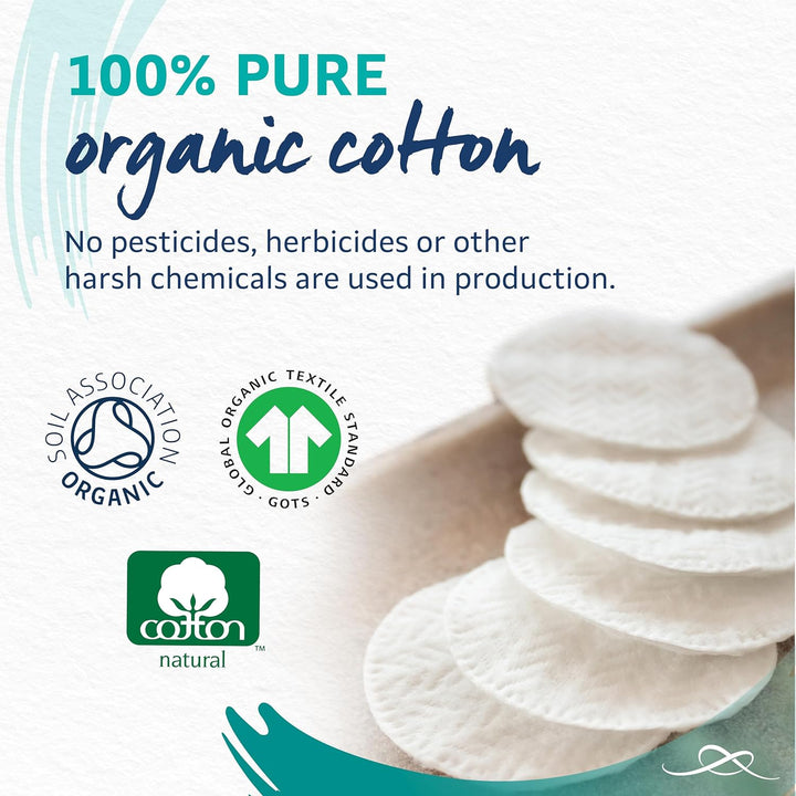 Cotton Wool round Pads, 200 Count, Certified Organic, 100% Pure Cotton Wool, Soft and Absorbent, Gentle on Skin, Dermatologically Tested, Bulk Pack