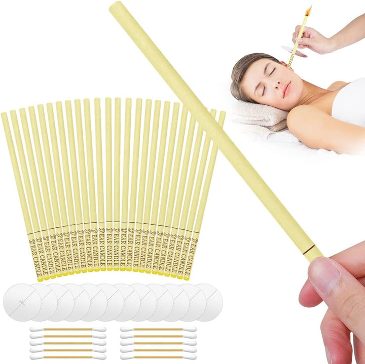 Ear Candles, 10 Pcs Natural Beeswax Ear Candles, 100% Non-Toxic Cylinders Fragrance Hollow Candles, Ear Wax Remover Candle Kit for Blocked Ears (Beige-1Op)