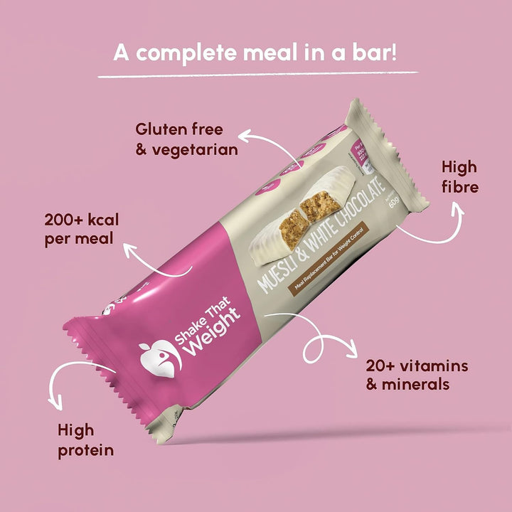 Muesli & White Choc Meal Bars - 10 Meals, 15G Protein, Gluten-Free, Low Calorie Meal Replacement Bars for Weight Loss, High Fibre, Vegetarian