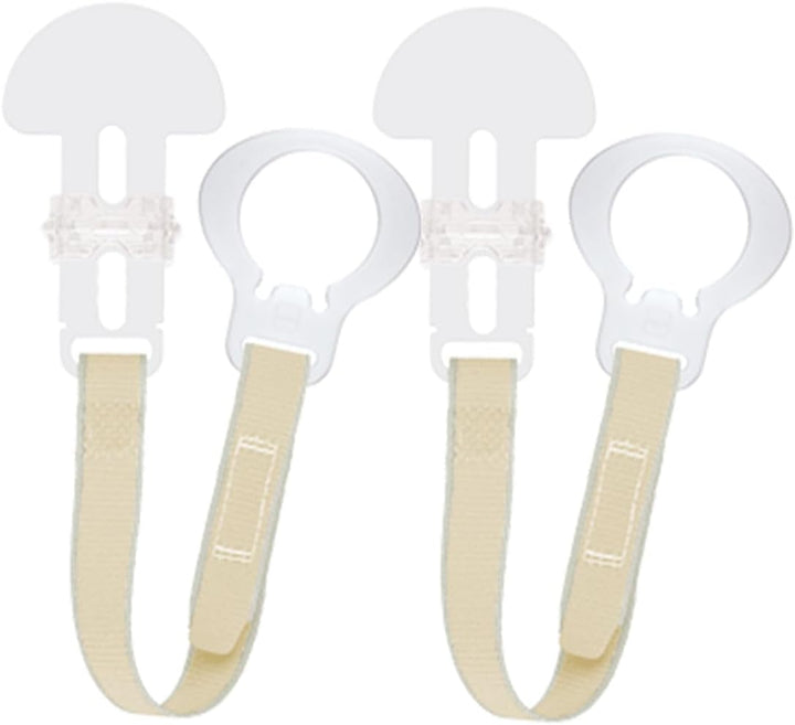 Dummy Clip | 2 Pack | Baby Soother Clips Fit All  Soothers | Adjustable Length and Lightweight Design | Baby Accessories | White with Blue Strap | Dummies Not Included