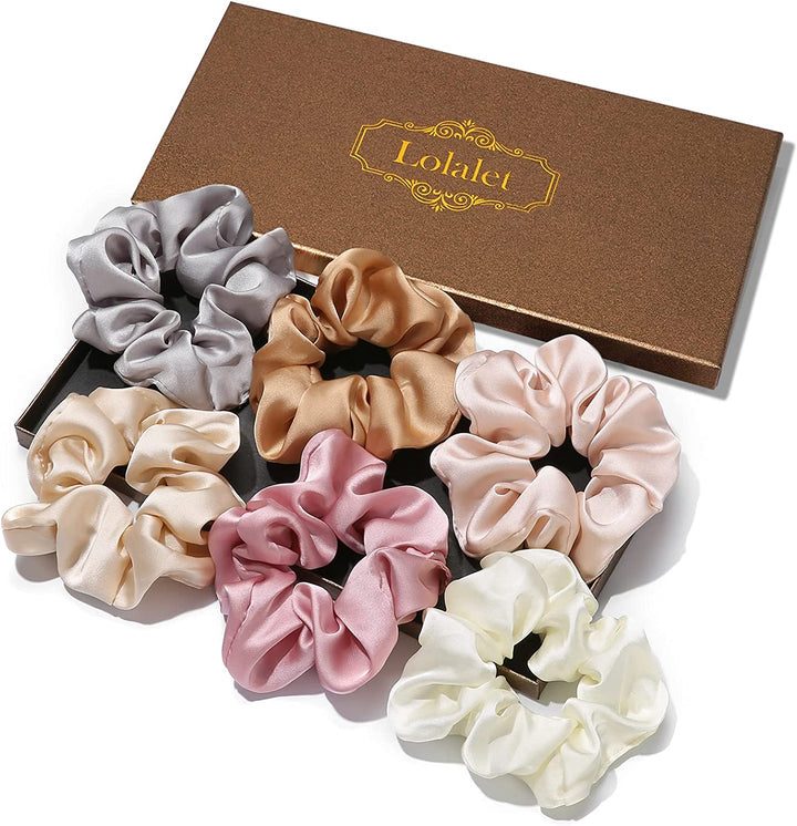 Scrunchies for Women Girls, Satin Hair Scrunchies Softer than Silk Hair Ties, Big Scrunchy Ponytail Holder with Elastic Hair Bands for Thick Thin Curly Hair -6 Pack, Style A