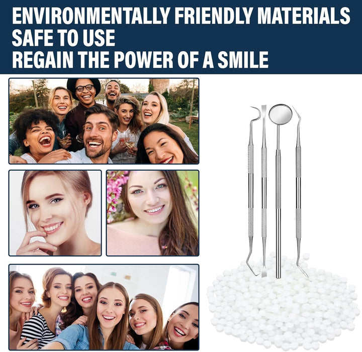 Tooth Repair Kit - Temporary Fake Teeth Replacement Kit with Dental Mirror Tools for Temporary Restoration of Missing & Broken Teeth Replacement Dentures