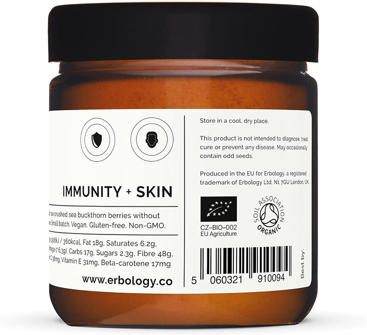 Organic Sea Buckthorn Powder 50G - 50 Servings - Skin Health and Immunity Support - Rich in Omega-7 (6.5%), Vitamin C and Beta-Carotene - Seeds Removed, More Concentrated - Vegan - Gmo-Free