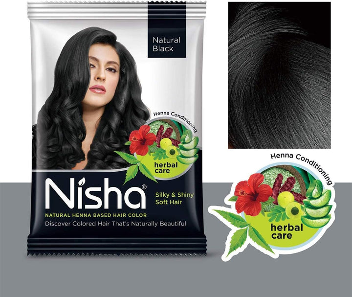 Natural Color Hair Henna Powder (Natural Black) 10G Pack of 10 by