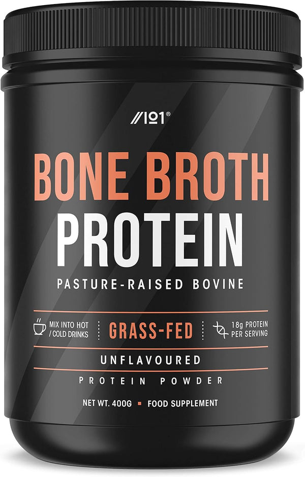 Bone Broth Beef Protein Powder - 400G - Unflavoured - 100% Grass-Fed & Pasture Raised Beef (20 Day Supply) by
