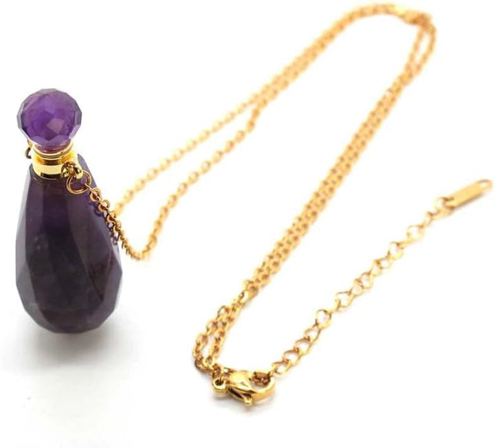 Crystal Stone Perfume Bottle - Water Drop Faceted Pendant Essential Oil Jewelry Bottle