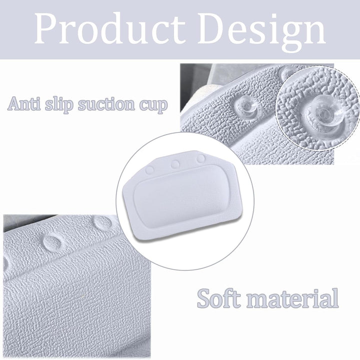 Bath Pillow with 3 Strong Suction Cups, Soft Waterproof Bathroom Pillow for Tub, Relaxing Bathtub Pillow for Neck and Back Support Modern Minimalist Design Durable Bath Accessories