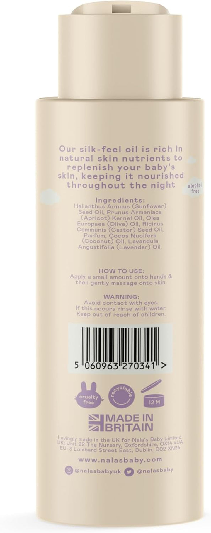 Nighttime Oil | Award-Winning |99% Natural | Dermatologically-Tested and Paediatrician-Approved | Coconut Oil, Apricot and Lavender | Vegan | 400Ml | Nalas Baby