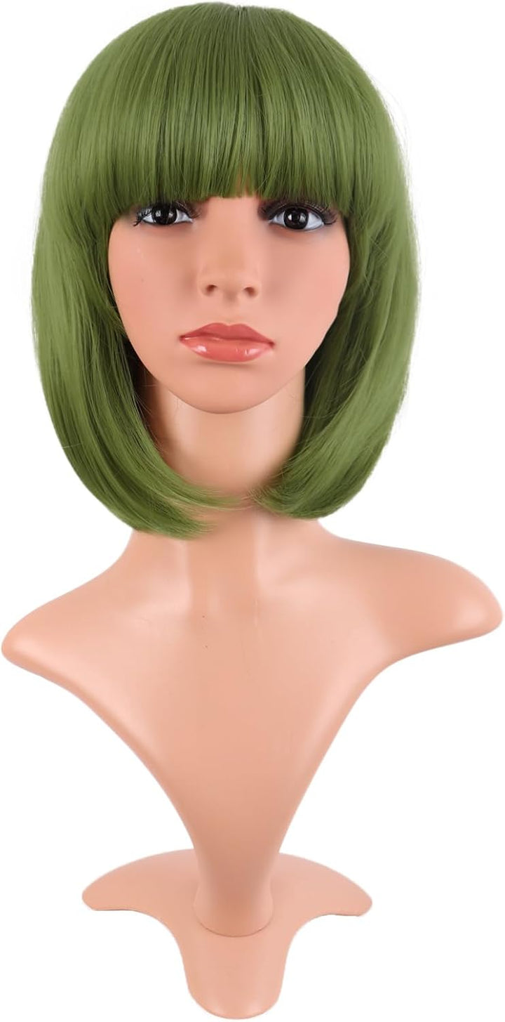 Natural Short Straight New Wigs Flat Bangs Wigs-Black-Ladies