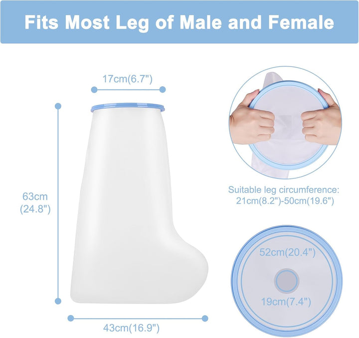 Cast Cover Lower Leg for Shower, Reusable Waterproof Cast Protector for Adult Leg, Ankle, Foot, Toe, 100% Watertight Seal Cast Bag Keep Your Cast Dry in the Shower