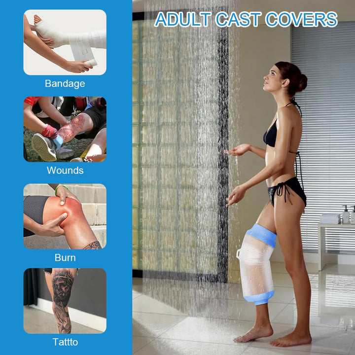 Waterproof Knee Cast Cover, Reusable Adult Knee Cover for Shower, Soft & Comfortable Cast Protectors for Broken Knee, Watertight Seal Cast Bag for Bandages, Dressings, Wound Care Supplies