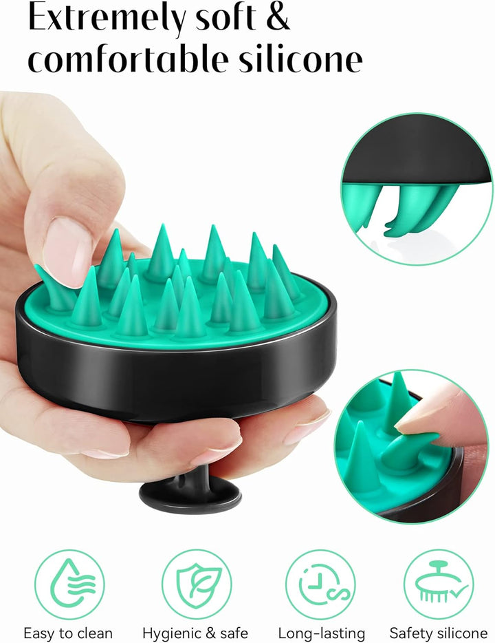 Scalp Massager Hair Growth, Shampoo Brush with Soft Silicone Bristles for Hair Care and Head Relaxation, Ergonomic Scalp for Women/Men/Pet-Black&Turquoise