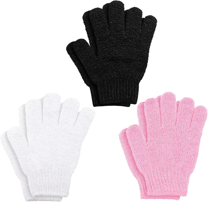 Exfoliating Gloves 6Pcs Bath and Body Exfoliator Mitts, Bamboo Shower Gloves, Scrubs Away Ingrown Hair and Dead Skin, for Shower, Spa, Massage and Dead Skin Cell Remover Loofah (Pink, Rose Red, White)