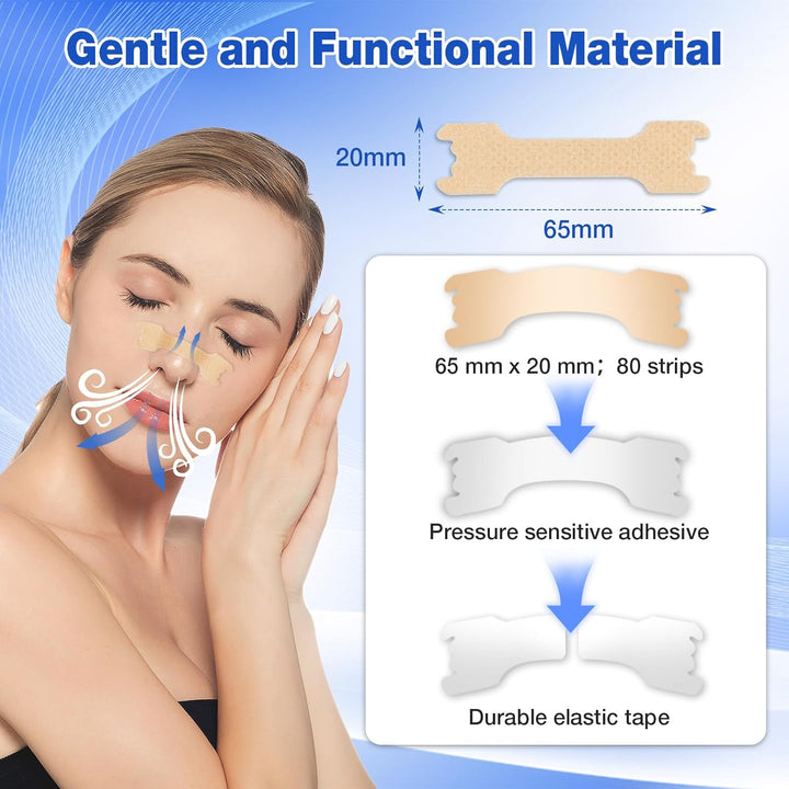 Nasal Strips-80 Pieces Nose Strips for Breathing,Sleep Aid & Snoring Relief,Physically Lifts Nose to Improve Breathing,Eases Congestion,Drug-Free Nasal Strips,Snoring Aid for Men & Women