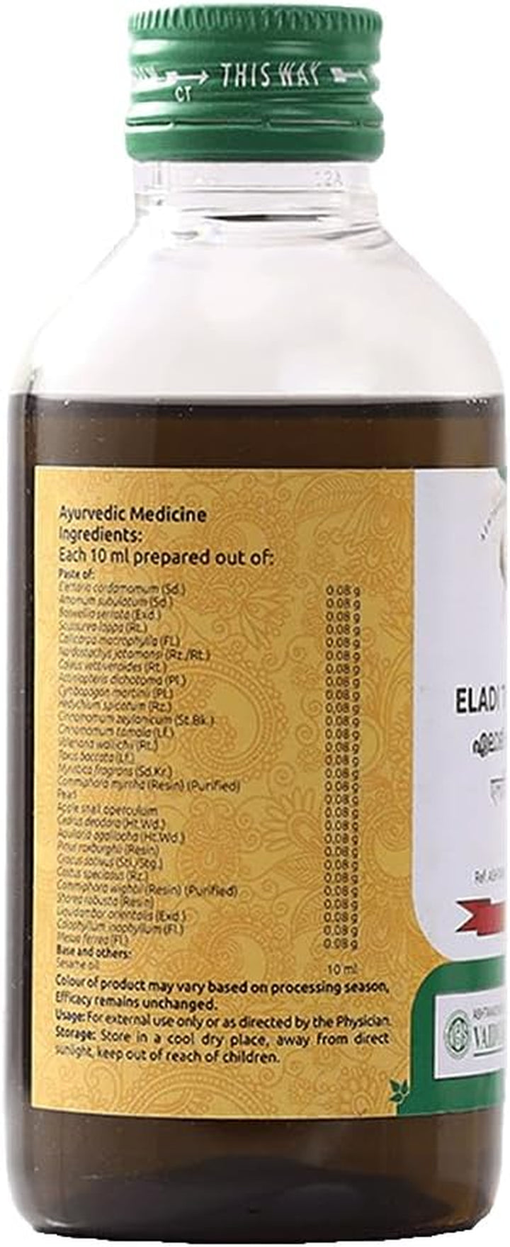 Ayurvedic Eladi Thailam by Vaidyaratnam Oushadhasala 200Ml