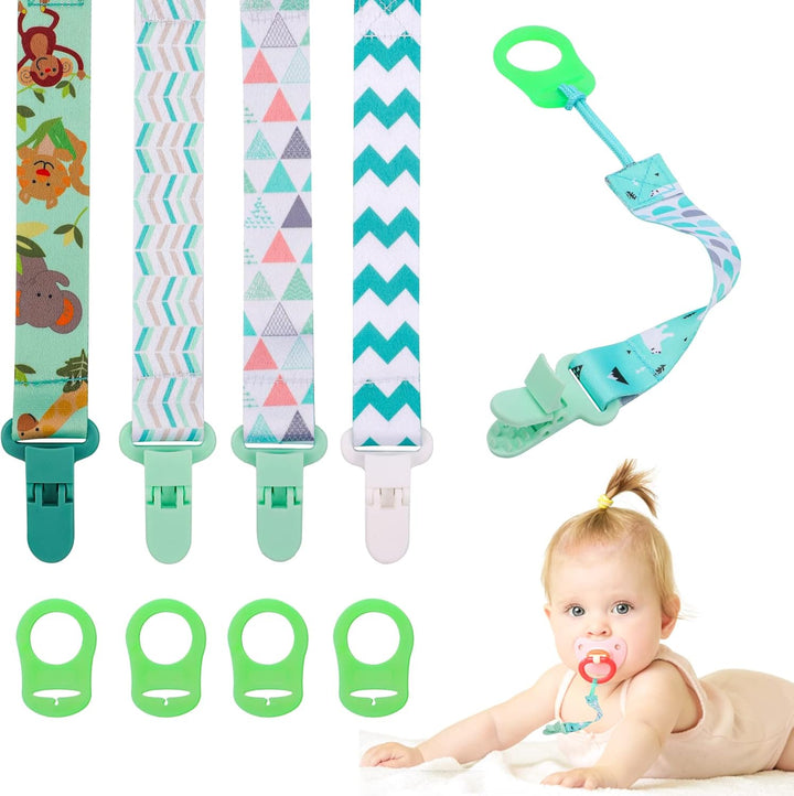 5 Pcs Dummy Clips with 5 Pcs Silicone Adapter, PP Material Baby Pacifier Clip for Boys, Soother Chain Holder Straps Teething Clips for Baby Teething Toys Baby Shower (Blue)