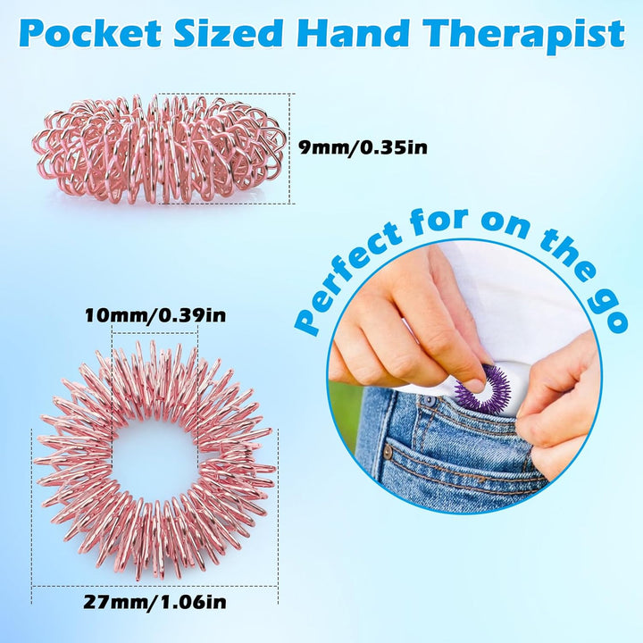 Spring Acupressure Rings, 12PCS 27Mm Spiky Sensory Finger Rings for Anxiety & Stress Relief, Blood Circulation, Versatile Fidget Massager for Adults and Teens 14+ (Multi-Color)