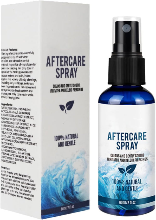 Aftercare Spray, Saline Spray, Sterile Saline Solution, 60Ml Cleaning Mist for Ear, Nose, Navel, Tongue – Soothing Aftercare Cleaning Solution