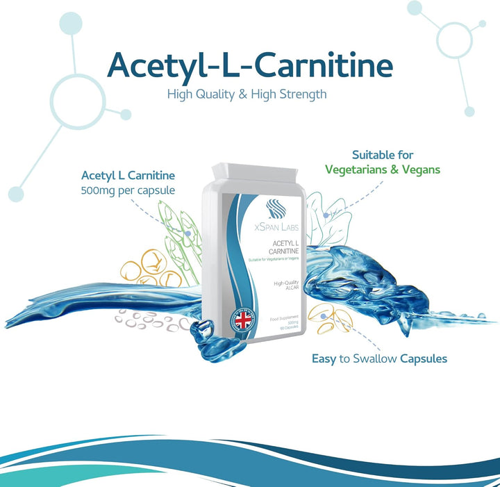 Acetyl-L-Carnitine 500Mg 90 Capsules - High-Strength ALCAR with No D-Carnitine - Made in the UK - Suitable for Vegans