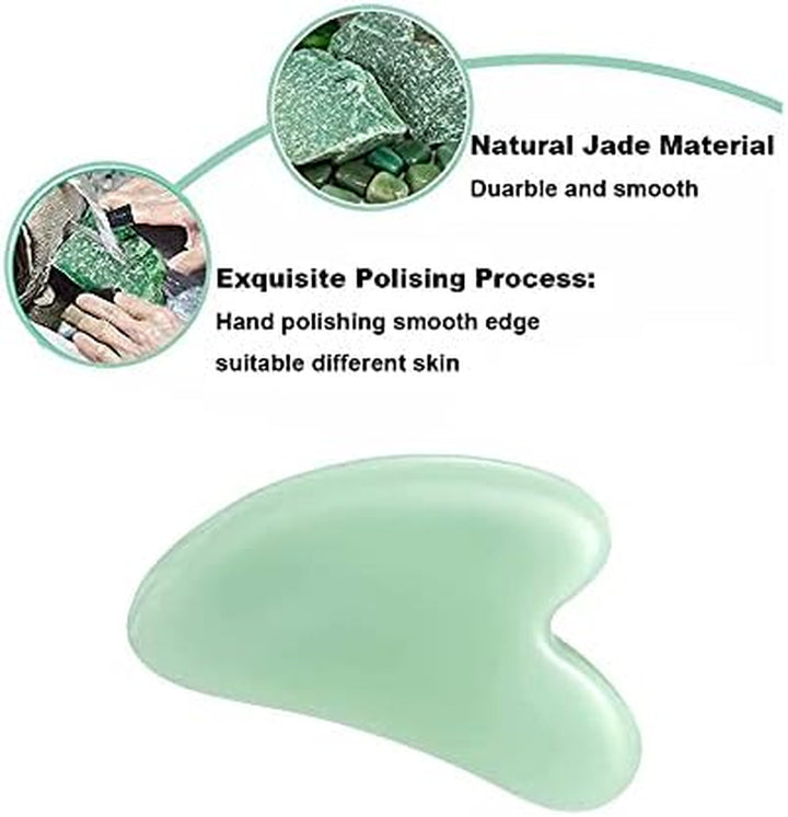 Gua Sha Stone Massage Tool Jade Neck Beauty Slimming Massager for Spa Skin Caring Pain Relief Tool, Face Body Heart Shape (Green 1)