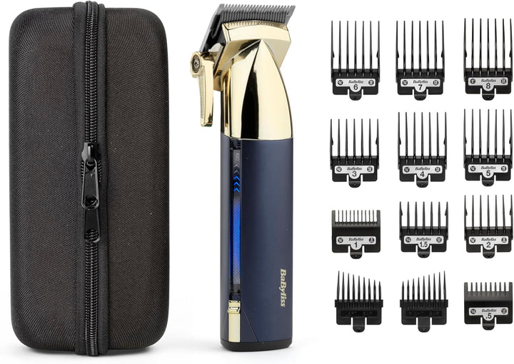 Super-X Metal Series, Cordless Hair Clipper - Japanese Steel Blades, 10 Comb Attachments, 2 Tapered Guides, Lithium Battery, Digital Display, Metal Body, Black, 7700U