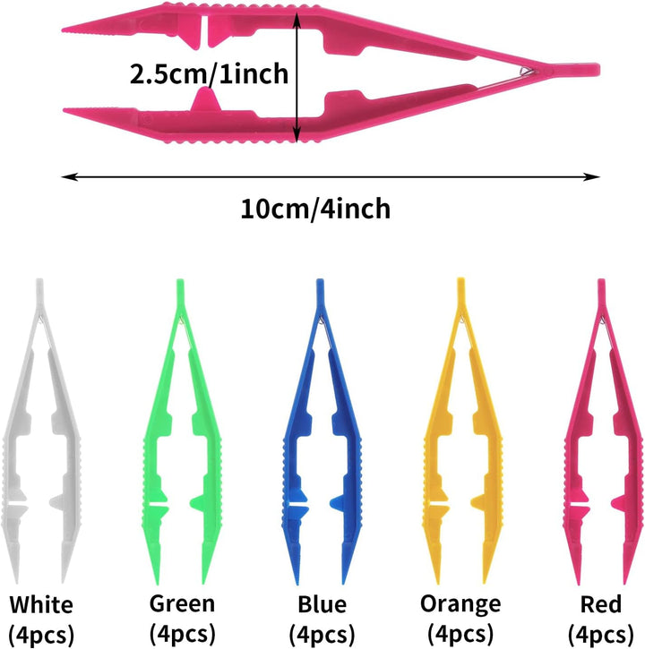 Yeenao Plastic Tweezers,20 PCS First Aid Tweezer 4 Inch/10Cm Plastic Beads Forceps Tweezers for Perler Fuse Beads Kids Handmade DIY Crafts