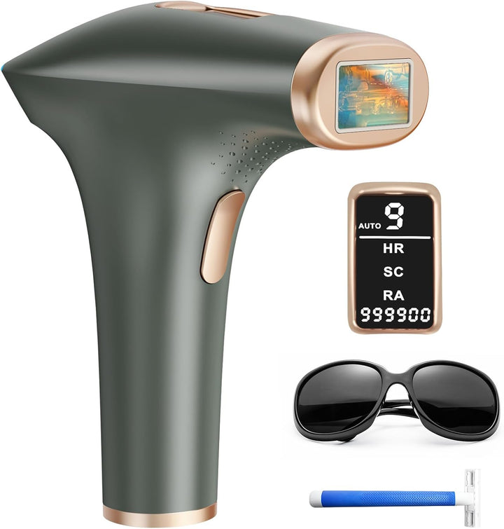 IPL Laser Hair Removal Device with 3-In-1, Faster, Salon Quality Result, at Home IPL Laser Hair Remover Machine for Women and Men, Face, Bikini Line, Body, Leg, Armpit, 9 Level, White Gold