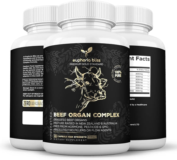 Premium Beef Organs Complex - 120 Capsules Freeze Dried Liver | Heart | Kidney | Pancreas | Spleen | Intestine | Tripe/Stomach | No Hormones, Antibiotics or GMO
