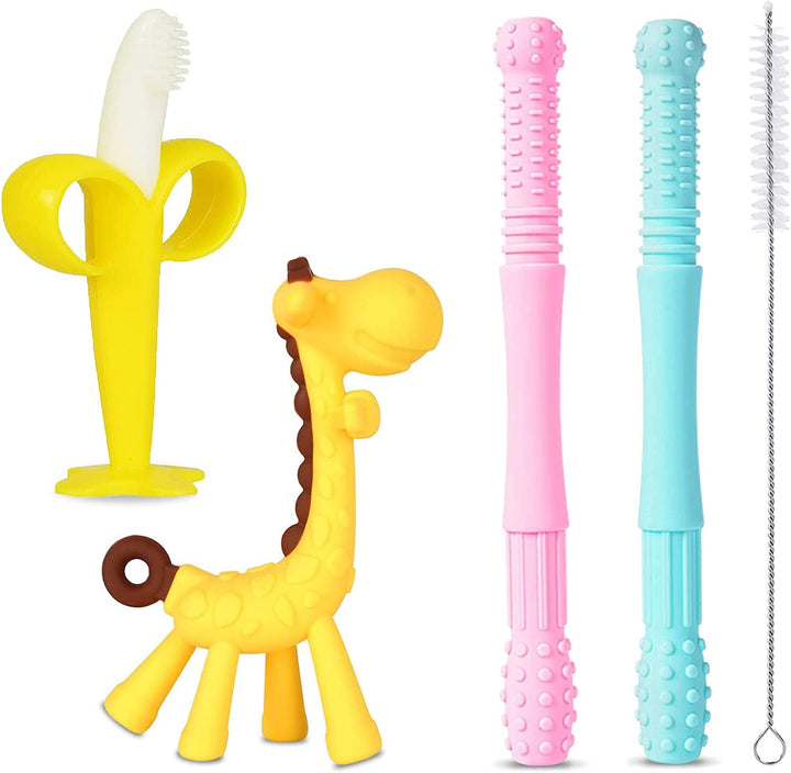 10 Pack Teething Toys for Babies, Silicone Fruit Baby Teethers Chew Toys, Soothe Babies Teething Relief Sore Gums Soft & Textured