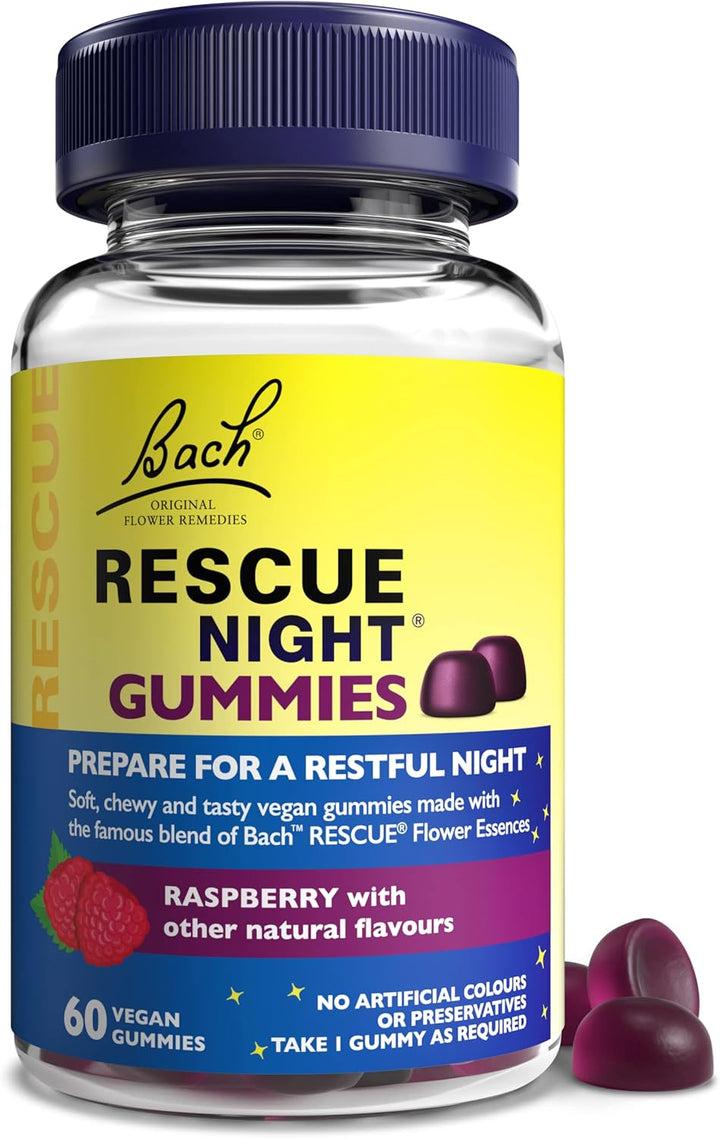 Night Gummies | Natural Bedtime Support | Bach Original Flower Essences | 60 Vegan Raspberry Flavoured Gummies | Help Prepare for Restful Sleep