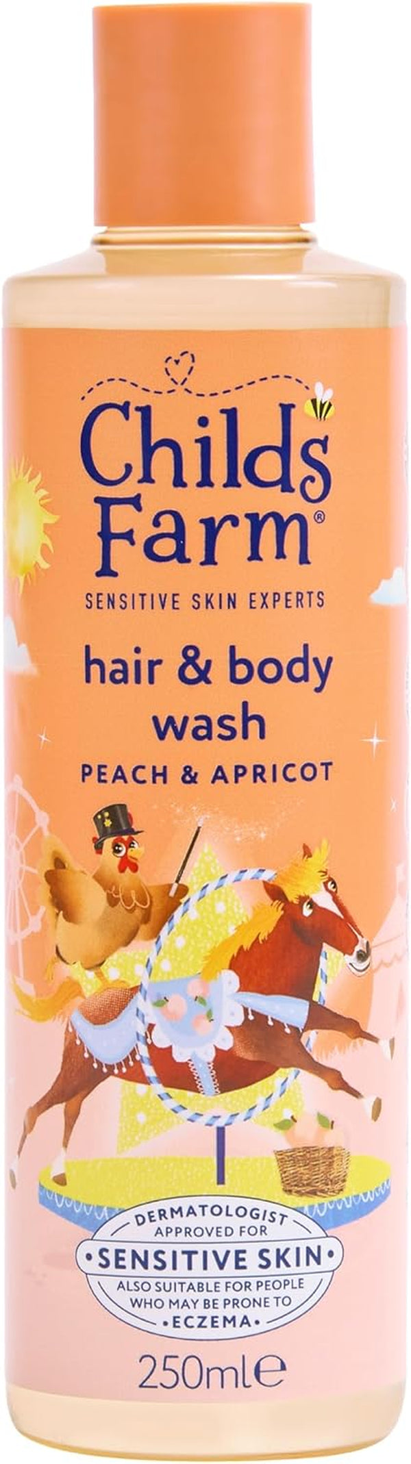 Kids Hair & Body Wash, Peach & Apricot | Tear-Free, Gently Cleanses | Suitable for Dry, Sensitive Skin, 250Ml