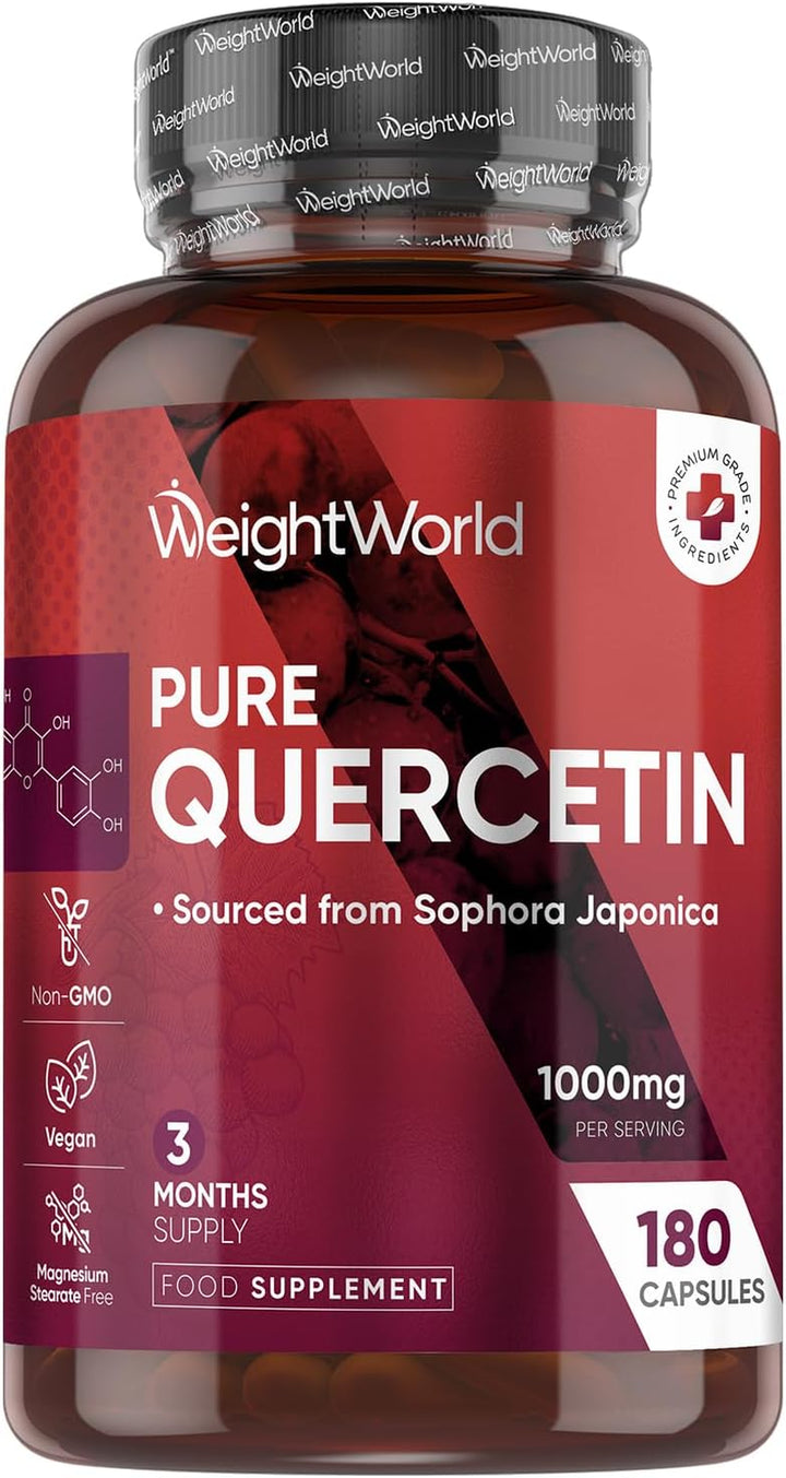 Quercetin Supplement 1000Mg - 180 Quercetin Capsules - 3 Months Supply - Sourced from Sophora Japonica - 2 Capsules per Day - Non-Gmo & Magnesium Stearate-Free - Vegan-Friendly Flavonoids Supplements