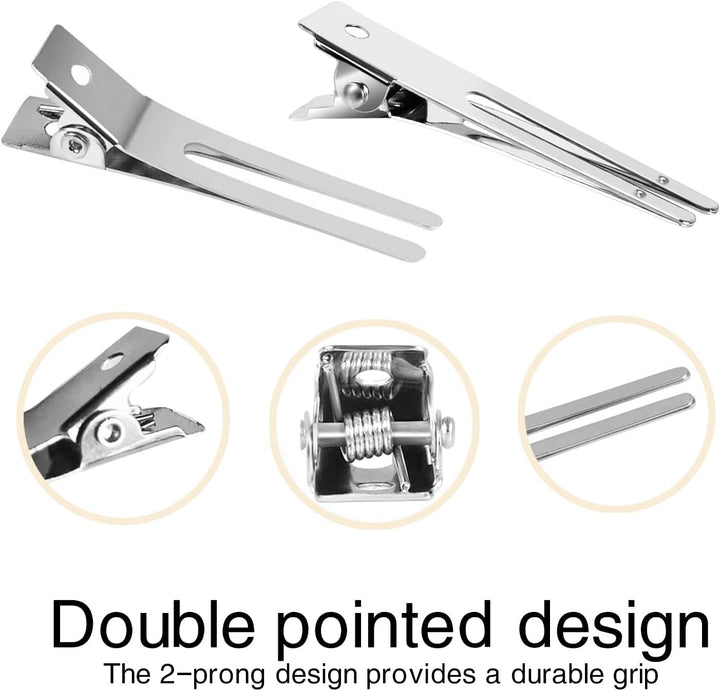 50 Pieces 4.5Cm Double Prong Metal Hair Curl Clips - Rustproof Alligator Hairpins for Styling and Pin Setting Sections